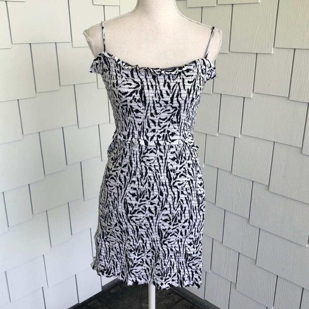 AFRM Women's Black/White Zebra Print Sleeveless Isla Smocked Mini Dress sz M